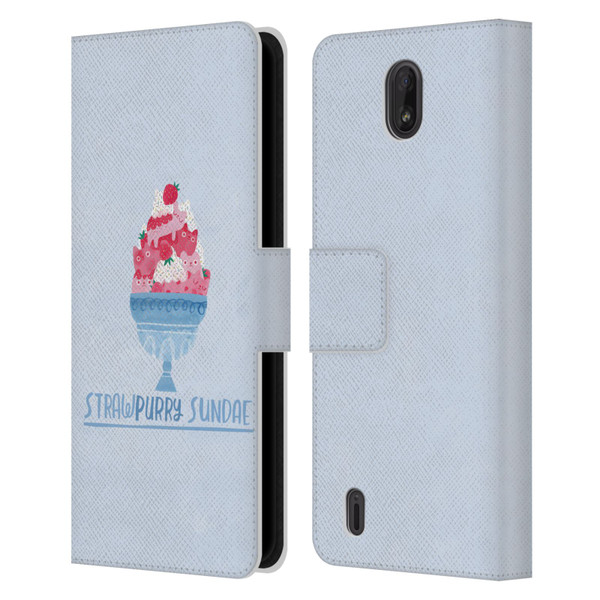 Planet Cat Puns Strawpurry Sundae Leather Book Wallet Case Cover For Nokia C01 Plus/C1 2nd Edition