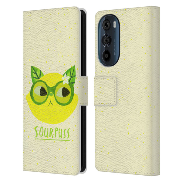 Planet Cat Puns Sour Puss Leather Book Wallet Case Cover For Motorola Edge 30