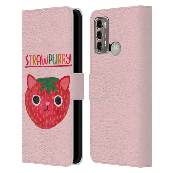 Planet Cat Puns Strawpurry Leather Book Wallet Case Cover For Motorola Moto G60 / Moto G40 Fusion