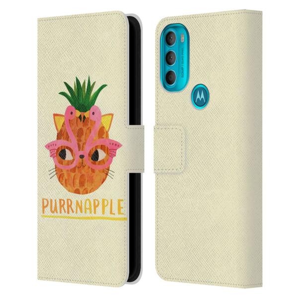 Planet Cat Puns Purrnapple Leather Book Wallet Case Cover For Motorola Moto G71 5G