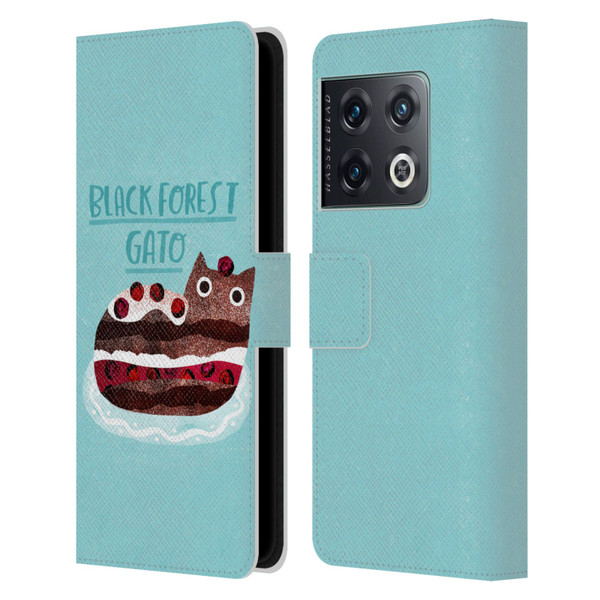 Planet Cat Puns Black Forest Gato Leather Book Wallet Case Cover For OnePlus 10 Pro