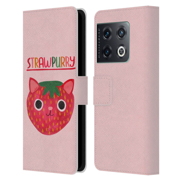 Planet Cat Puns Strawpurry Leather Book Wallet Case Cover For OnePlus 10 Pro