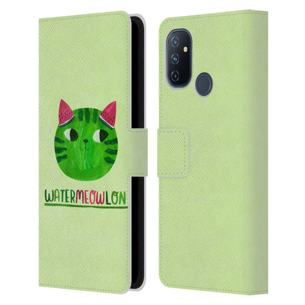 Planet Cat Puns Watermeowlon Leather Book Wallet Case Cover For OnePlus Nord N100