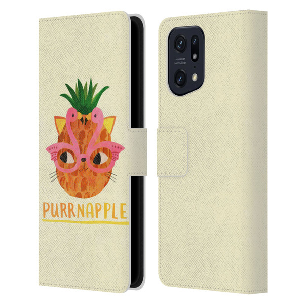 Planet Cat Puns Purrnapple Leather Book Wallet Case Cover For OPPO Find X5