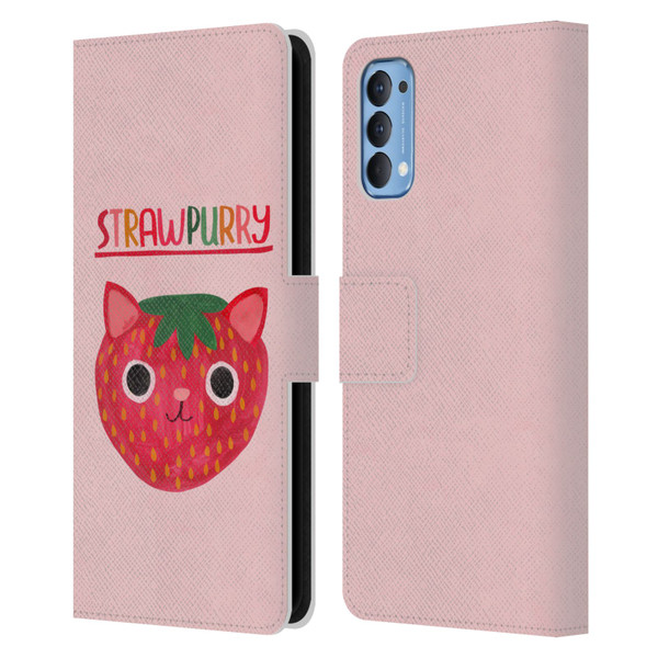 Planet Cat Puns Strawpurry Leather Book Wallet Case Cover For OPPO Reno 4 5G