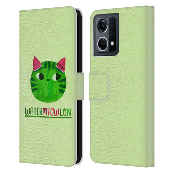 Planet Cat Puns Watermeowlon Leather Book Wallet Case Cover For OPPO Reno8 4G