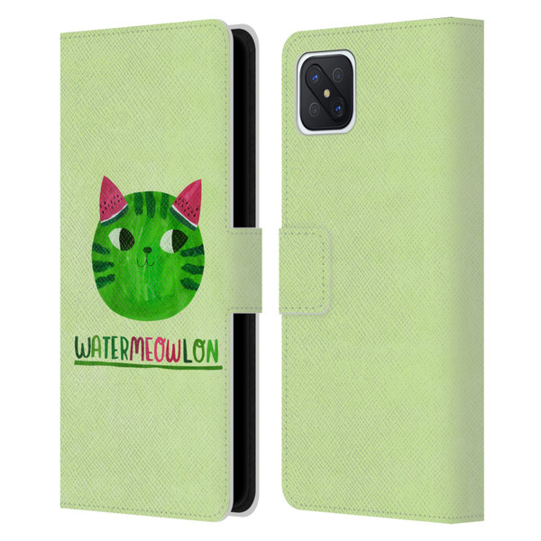 Planet Cat Puns Watermeowlon Leather Book Wallet Case Cover For OPPO Reno4 Z 5G