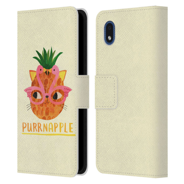 Planet Cat Puns Purrnapple Leather Book Wallet Case Cover For Samsung Galaxy A01 Core (2020)