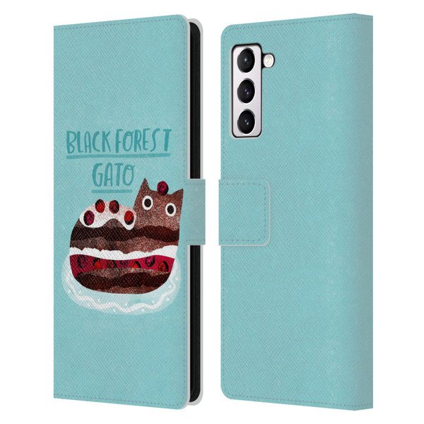 Planet Cat Puns Black Forest Gato Leather Book Wallet Case Cover For Samsung Galaxy S21+ 5G