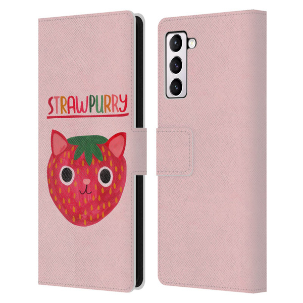 Planet Cat Puns Strawpurry Leather Book Wallet Case Cover For Samsung Galaxy S21+ 5G