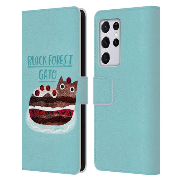 Planet Cat Puns Black Forest Gato Leather Book Wallet Case Cover For Samsung Galaxy S21 Ultra 5G