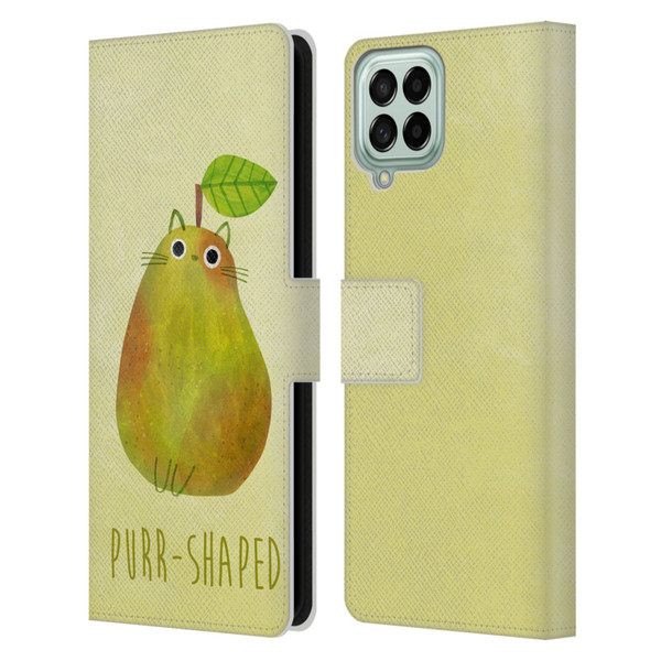 Planet Cat Puns Purr-shaped Leather Book Wallet Case Cover For Samsung Galaxy M33 (2022)