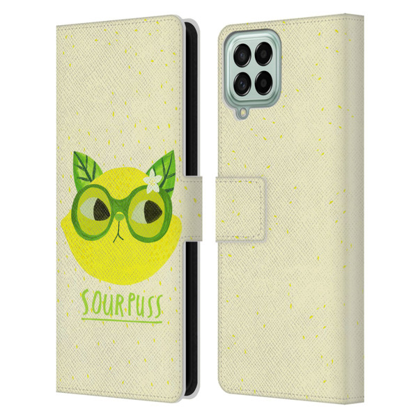 Planet Cat Puns Sour Puss Leather Book Wallet Case Cover For Samsung Galaxy M53 (2022)