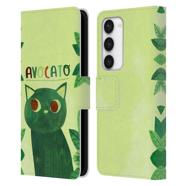 Planet Cat Puns Avocato Leather Book Wallet Case Cover For Samsung Galaxy S23 5G