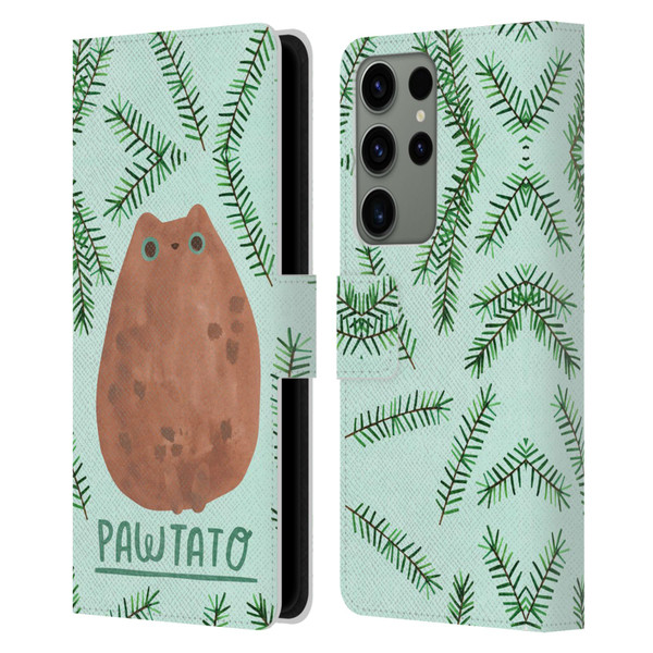 Planet Cat Puns Pawtato Leather Book Wallet Case Cover For Samsung Galaxy S23 Ultra 5G