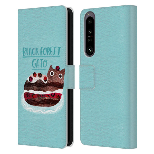 Planet Cat Puns Black Forest Gato Leather Book Wallet Case Cover For Sony Xperia 1 IV