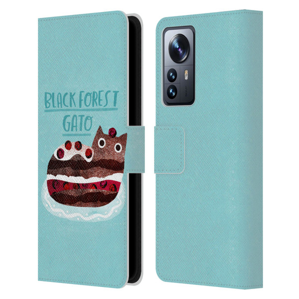 Planet Cat Puns Black Forest Gato Leather Book Wallet Case Cover For Xiaomi 12 Pro