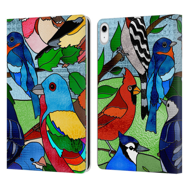 Suzan Lind Birds Stained Glass Leather Book Wallet Case Cover For Apple iPad 10.9 (2022)