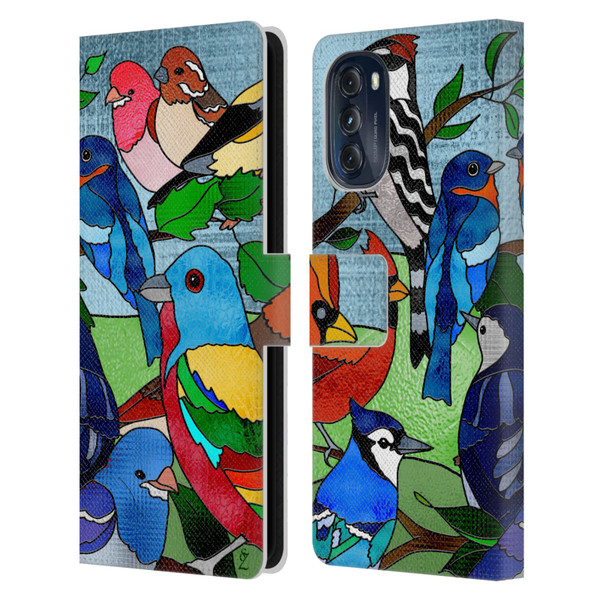 Suzan Lind Birds Stained Glass Leather Book Wallet Case Cover For Motorola Moto G (2022)