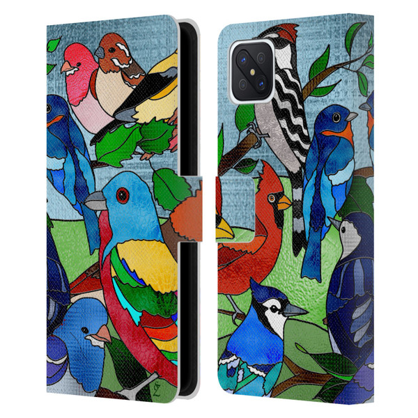 Suzan Lind Birds Stained Glass Leather Book Wallet Case Cover For OPPO Reno4 Z 5G