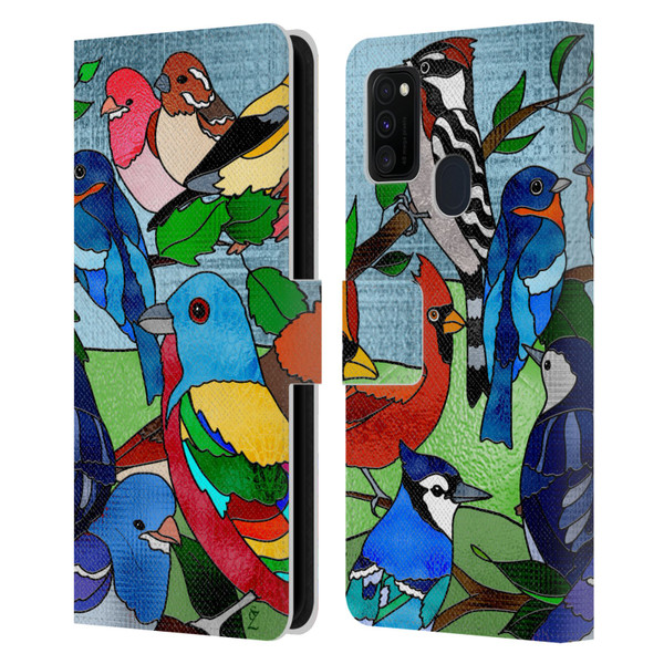Suzan Lind Birds Stained Glass Leather Book Wallet Case Cover For Samsung Galaxy M30s (2019)/M21 (2020)