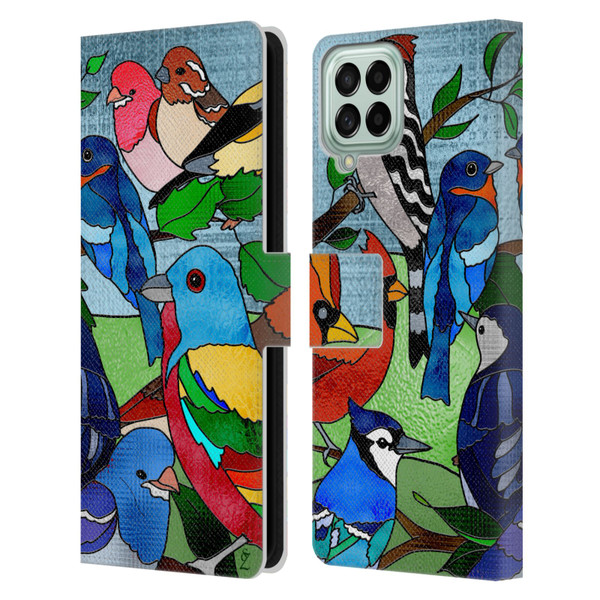 Suzan Lind Birds Stained Glass Leather Book Wallet Case Cover For Samsung Galaxy M53 (2022)