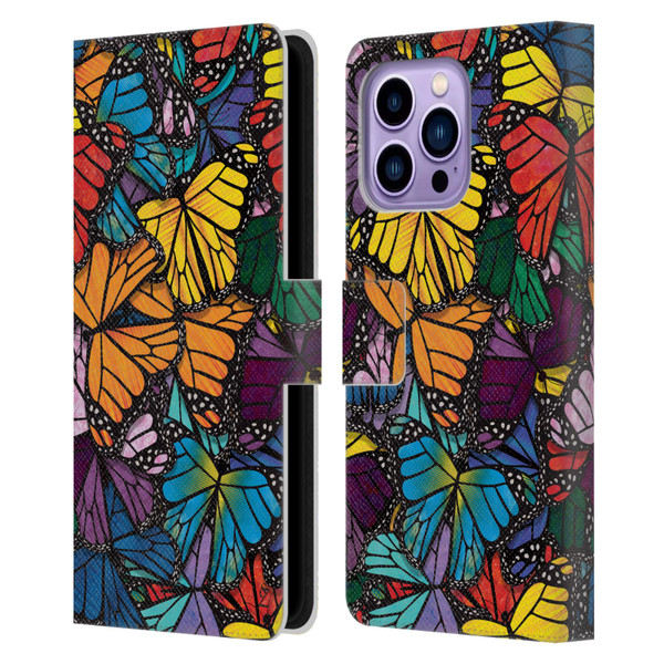 Suzan Lind Butterflies Monarch Leather Book Wallet Case Cover For Apple iPhone 14 Pro Max