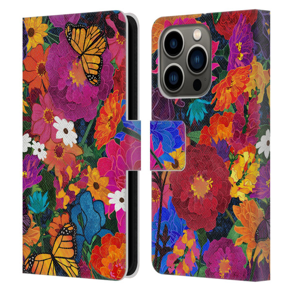 Suzan Lind Butterflies Flower Collage Leather Book Wallet Case Cover For Apple iPhone 14 Pro