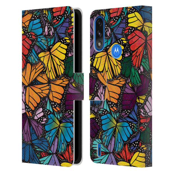Suzan Lind Butterflies Monarch Leather Book Wallet Case Cover For Motorola Moto E7 Power / Moto E7i Power