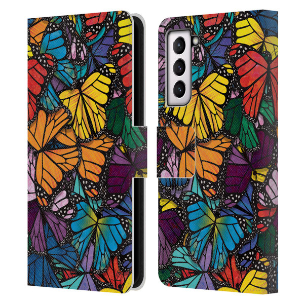 Suzan Lind Butterflies Monarch Leather Book Wallet Case Cover For Samsung Galaxy S21 5G