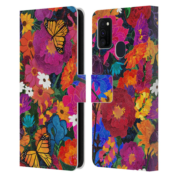 Suzan Lind Butterflies Flower Collage Leather Book Wallet Case Cover For Samsung Galaxy M30s (2019)/M21 (2020)