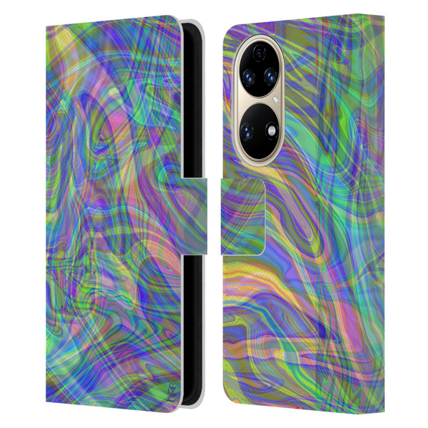 Suzan Lind Colours & Patterns Iridescent Abstract Leather Book Wallet Case Cover For Huawei P50