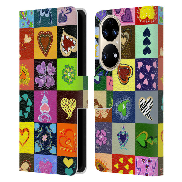 Suzan Lind Colours & Patterns Heart Quilt Leather Book Wallet Case Cover For Huawei P50