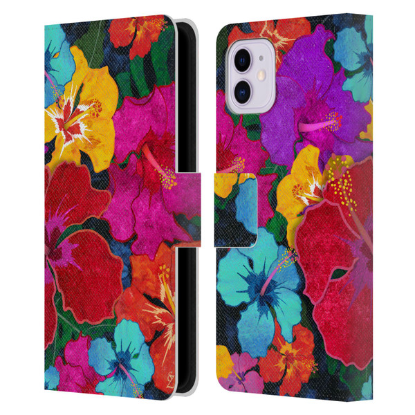 Suzan Lind Colours & Patterns Tropical Hibiscus Leather Book Wallet Case Cover For Apple iPhone 11