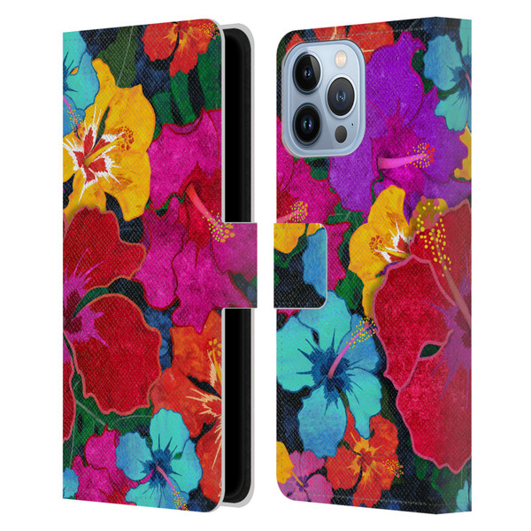 Suzan Lind Colours & Patterns Tropical Hibiscus Leather Book Wallet Case Cover For Apple iPhone 13 Pro Max