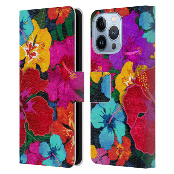 Suzan Lind Colours & Patterns Tropical Hibiscus Leather Book Wallet Case Cover For Apple iPhone 13 Pro