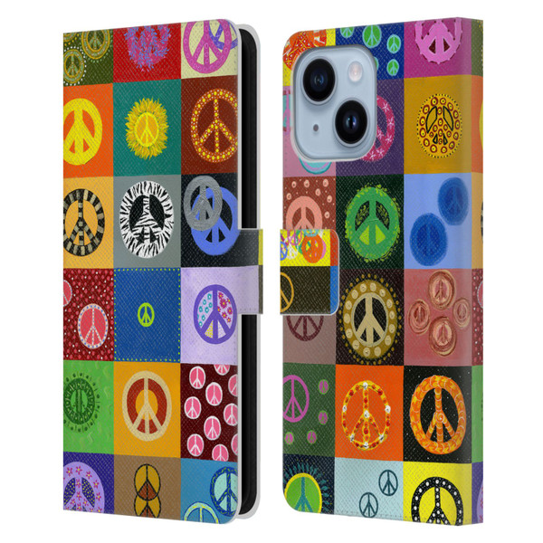 Suzan Lind Colours & Patterns Peace Quilt Leather Book Wallet Case Cover For Apple iPhone 14 Plus