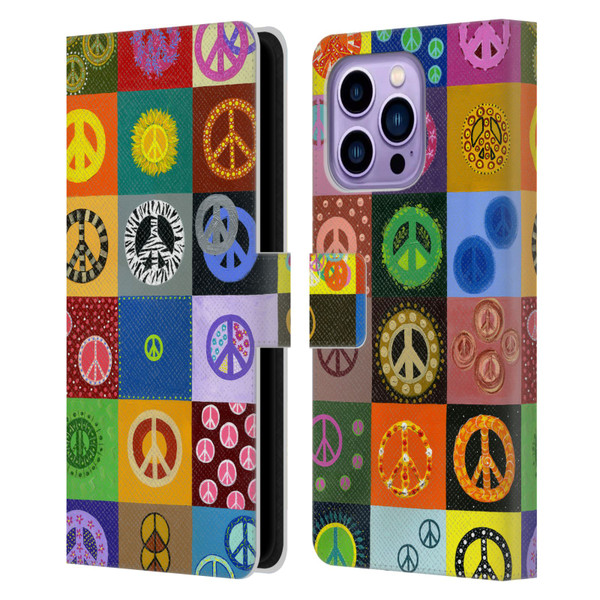Suzan Lind Colours & Patterns Peace Quilt Leather Book Wallet Case Cover For Apple iPhone 14 Pro Max