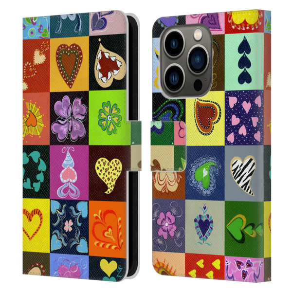 Suzan Lind Colours & Patterns Heart Quilt Leather Book Wallet Case Cover For Apple iPhone 14 Pro
