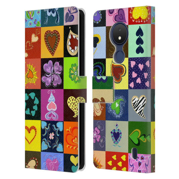 Suzan Lind Colours & Patterns Heart Quilt Leather Book Wallet Case Cover For Nokia C21