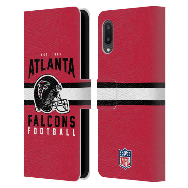 NFL Atlanta Falcons Graphics Helmet Typography Leather Book Wallet Case Cover For Samsung Galaxy A02/M02 (2021)