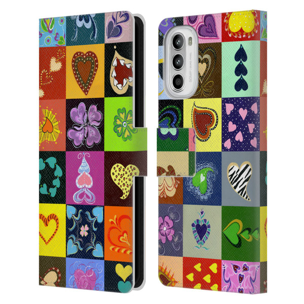 Suzan Lind Colours & Patterns Heart Quilt Leather Book Wallet Case Cover For Motorola Moto G52