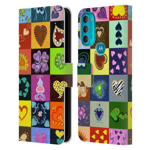 Suzan Lind Colours & Patterns Heart Quilt Leather Book Wallet Case Cover For Motorola Moto G71 5G