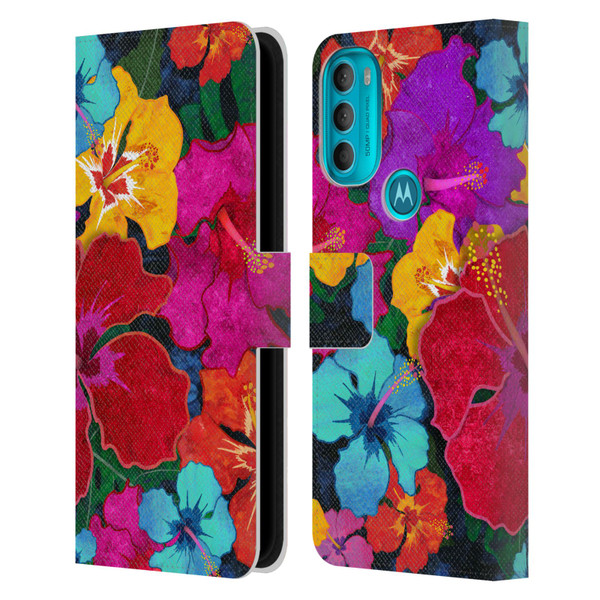 Suzan Lind Colours & Patterns Tropical Hibiscus Leather Book Wallet Case Cover For Motorola Moto G71 5G