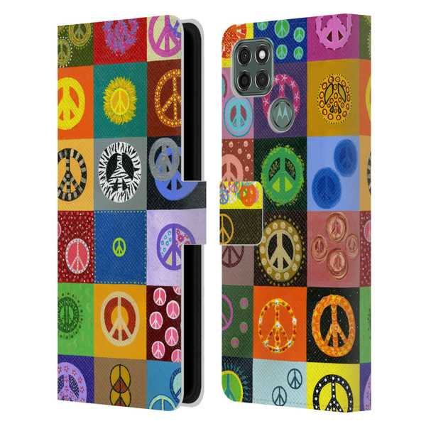 Suzan Lind Colours & Patterns Peace Quilt Leather Book Wallet Case Cover For Motorola Moto G9 Power