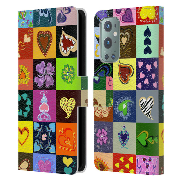 Suzan Lind Colours & Patterns Heart Quilt Leather Book Wallet Case Cover For OnePlus 9