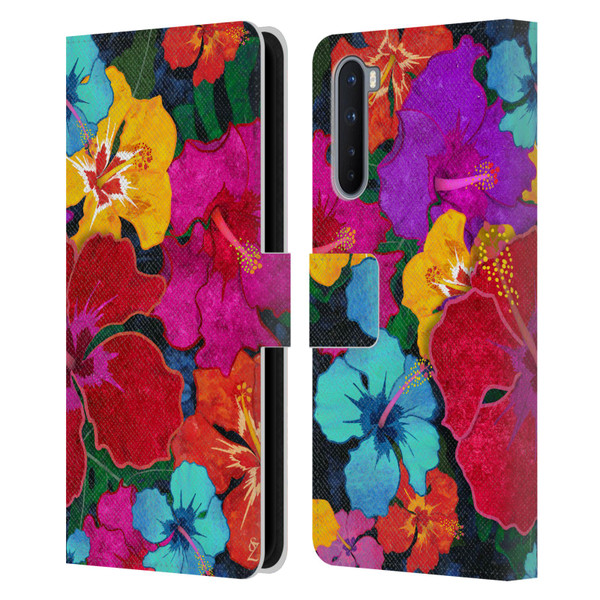 Suzan Lind Colours & Patterns Tropical Hibiscus Leather Book Wallet Case Cover For OnePlus Nord 5G