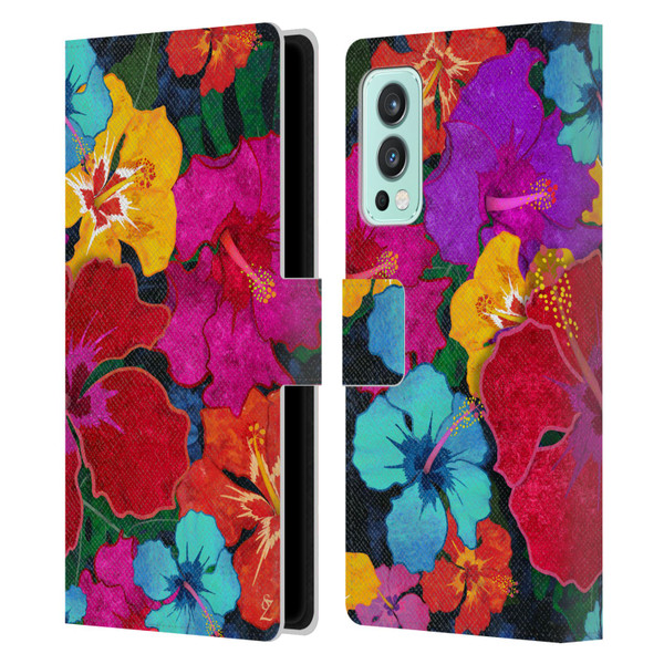 Suzan Lind Colours & Patterns Tropical Hibiscus Leather Book Wallet Case Cover For OnePlus Nord 2 5G