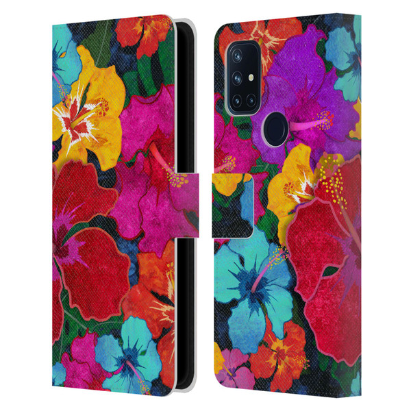 Suzan Lind Colours & Patterns Tropical Hibiscus Leather Book Wallet Case Cover For OnePlus Nord N10 5G