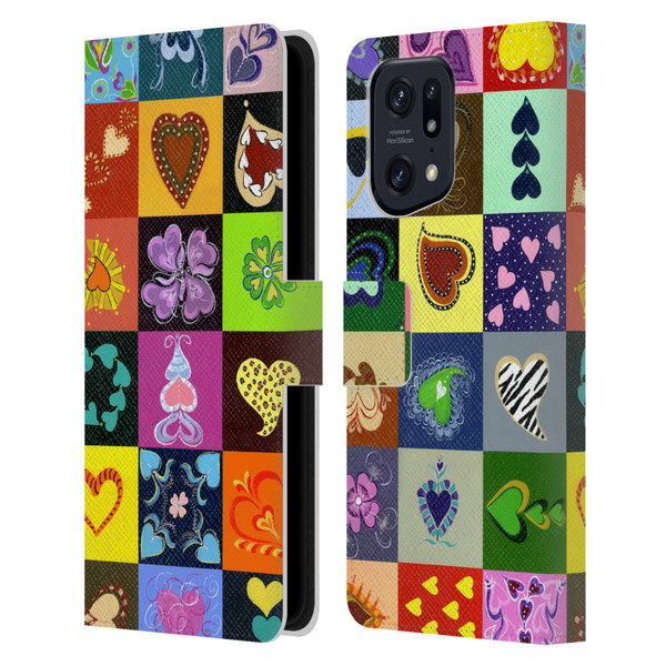 Suzan Lind Colours & Patterns Heart Quilt Leather Book Wallet Case Cover For OPPO Find X5 Pro